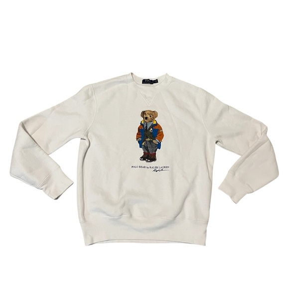 Polo Ralph Lauren Mens White Polo Bear Fleece Lined Sweatshirt- Medium - Picture 2 of 5